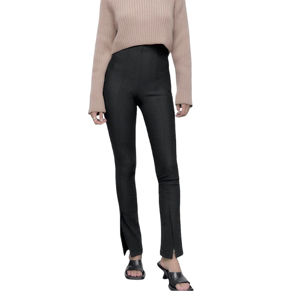 ZARA Front Slit Ribbed High Waist Leggings